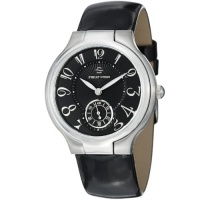 Philip Stein Signature Round Shiny Black Leather Strap Watch 42-FB-LB