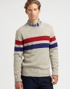 Multicolored, double stripes are a smart, sophisticated approach to patriotic-inspired style. .CrewneckRibbed knit collar, cuffs and hem60% cotton/30% polyamide/10% woolDry cleanImported