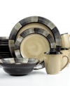 Effortlessly stylish, the Horizon Grey dinnerware set is striped with handsome neutrals and reactive glaze for a table setting that's literally one of a kind. Featuring hardy stoneware from Mikasa.