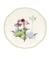 Garden party. Floral Meadow party plates bring eternal spring with a mixed bouquet rooted in resilient everyday porcelain. A scalloped edge and green banding add to the charm of the graceful mix-and-match Lenox dinnerware collection. (Clearance)