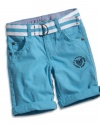 GUESS Kids Boys Baby Boy Belted Shorts (12-24M), TURQUOISE (12M)