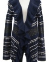 C By Bloomingdale's Navy Combo Wool/Cashmere Ruffle Cardigan Sweater Small