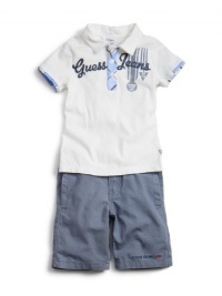 GUESS Plaid Polo and Shorts Set, WHITE (12M)