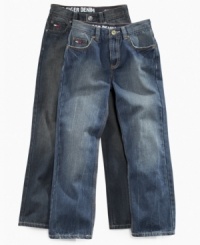 The jeans make the look. Sandblasting adds a cool vintage look to these jeans from Tommy Hilfiger.