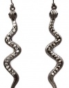 Gunmetal Black Crystal Embellished 2-1/2 Long Snake Dangle Earrings - Hematite Plated