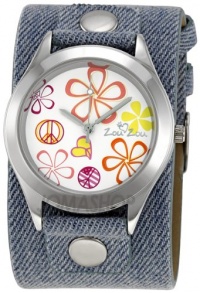 Zou Zou White Floral Dial Blue Denim Cuff Ladies Watch ZRT6008