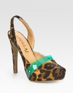 Shimmering satin slingback design in a lavish leopard print with a contrast PVC strap. Self-covered heel, 4½ (115mm)Covered platform, 1 (25mm)Compares to a 3½ heel (90mm)Satin and PVC upperLeather lining and solePadded insoleMade in ItalyOUR FIT MODEL RECOMMENDS ordering one half size up as this style runs small. 