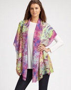 EXCLUSIVELY AT SAKS. A colorful, printed style in a soft cashmere and silk blend. 55% cashmere/45% silkAbout 28 X 80Dry cleanImported 