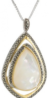 Judith Jack Dewdrop Sterling Silver, Marcasite and Mother of Pearl Drop Pendant Necklace, 18