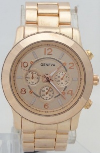 Geneva Quartz Chronograph Look Rose Gold Metal Band Mk8096 Look