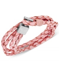 It's a wrap. This trendy, colorful men's wrap bracelet amps up any look with four strands of braided pink leather and a stainless steel clasp. Approximate length: 8-1/4 inches.