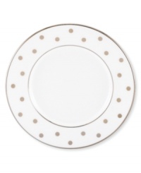 Pave your table in polka dots for fine dining without the formality. From kate spade new york dinnerware, the Larabee Road saucer features luxe bone china with platinum accents that combine easy elegance and irresistible whimsy.