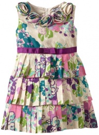 Hartstrings Girls 2-6X Toddler Floral Print Pleated Crepe Sleeveless Dress, Purple Multi, 2T