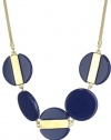 Kenneth Cole New York Modern Deco Blue and Shiny Gold Stripe Round Bead Necklace