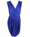 Aqua Womens Royal Blue Gathered Drapey Cross V Neckline Dress L