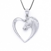 Sterling Silver Horse in Heart Necklace Pendant with Box Chain