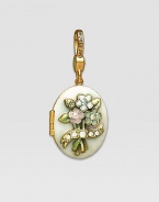 Opal-look CRYSTALLIZED - Swarovski Elements sparkle on this handcrafted, hand-enameled birthstone locket that opens to hold a favorite photo. Crystal Enamel 18k goldplated brass & brass-plated pewter Month indicated on the back Length, about 1¼ Width, about 1 Spring clip clasp Made in USA