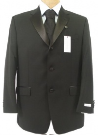 Calvin Klein Mens SB 3 Button Solid Black Wool Tuxedo