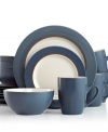 Set in stone. Practical and perfect for every day, Thomson Pottery's Kensington Stone dinnerware set features durable stoneware place settings pairing glossy white interiors with swaths of matte slate and cocoa accents.