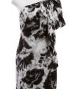 Anne Klein Black/White Multi Printed Silk Draped One Shoulder Dress With Bow Detail 12