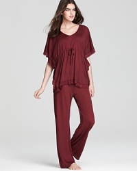 A slouchy caftan top creates an unexpected silhouette for Midnight by Carole Hochman's lace-trimmed sleep set.