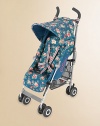 This flower-covered everyday stroller folds easily and compactly while offering superb comfort for babies 3 months and older.Folds in a flashWeighs about 12 poundsFour-position reclineRemovable, washable padded seatHandy mesh shopping basketExtendable leg restHandy under-seat storage basketReinforced chassisFive-point safety harnessLinked brakesAccommodates children 3 months and older