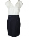 Rebecca Taylor womens navy colorblock blouson band dress 10