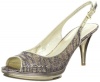 Nine West Women's Sharina Peep-Toe Pump,Gold Multi/Glitter Tiger,8 M US