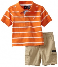 Nautica Sportswear Kids Baby-boys Infant Striped Polo with Solid Short, Orange, 6/12