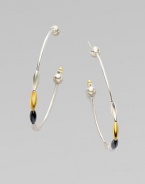 From the Spring Collection. Elegant hoops are strung with beads of 24k yellow gold and white and blackened sterling silver.24k yellow gold Sterling silver Length, about 2 Post back Imported