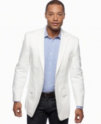 Look smart in laid-back linen. This blazer from Sean John keeps your dress look breezy.