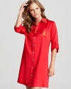 Rise and shine in Lauren Ralph Lauren's boyfriend-style, satin sleep shirt with an embroidered logo pocket.