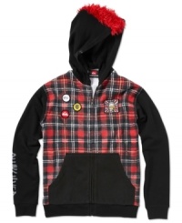 Let your little guy play up his punk side in this plaid Quiksilver hoodie featuring a rocking faux hawk.