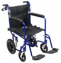 Medline Transport Wheelchair with Brakes, Blue