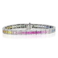 Effy Jewelry Multi Sapphire & Diamond Tennis Bracelet in 14k White Gold 9.16 TCW.