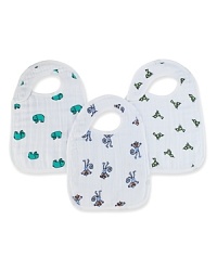 Chubby elephants, funky monkeys and chirpy birds adorn these bibs that have three snaps at the shoulder to make them easy to take on and off.