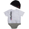 Hurley Baby Clothes Set with Beanie and One Piece for Boys White, 6/9 Months