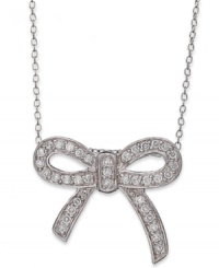 Tie something different. B. Brilliant's bow pendant sparkles with round-cut cubic zirconias providing a lustrous touch. Set in sterling silver. Approximate length: 18 inches + 3-inch extender. Approximate drop length: 3/4 inch. Approximate drop width: 1 inch.