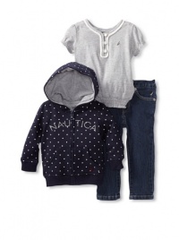 Nautica Sportswear Kids Baby-Girls Infant Polka Dot 3-Piece Set, New Sport Navy, 18 Months