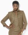 Military and heritage inspiration combine in a chic wool jacket, crafted in metallic herringbone.