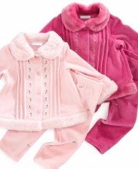 Snuggle her up in style with this cozy and cute velour jacket and pants set by First Impressions.