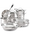 Step up to chef! Emeril Lagasse redefines the way you work in the kitchen with an efficient, stylish and incredibly smart set of professional pieces. Crafted from 18/10 stainless steel with impact-bonded aluminum bases, each essential heats up fast and evenly for perfect results time and time again. Lifetime warranty. Qualifies for Rebate