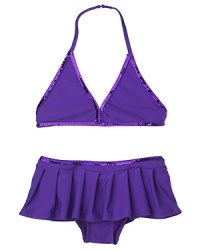 This vibrant halter-strap bikini from Aqua positively shimmers when the sequin trim sparkles in the bright sunlight.