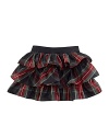 Traditional tartan plaid is crafted into a flirty tiered skirt accented with a flurry of ruffles for a fun, stylish touch.