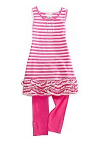 Flapdoodles Girls 2-6X Nautical Heart Rouched Dress Set, Raspberry, 2T