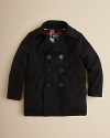 A classic winter essential, he'll keep cozy in style with this Woolrich padded pea coat.