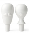 A perfect pair, Mr. and Mrs. Muse bottle stoppers grace the modern table with the chic aesthetic of Jonathan Adler. Featuring high-fired porcelain with a glossy white finish.