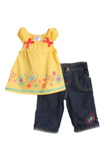 Baby Togs Infant Girls (12-24mo) yellow tank top & cuffed jeans set - butterfly