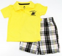 Beverly Hills Polo Club Baby-Boys 3-24M Yellow Polo With Plaided Short Set