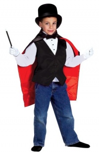 Black and Red Magician's Outfit with Cape, Vedy, Hat, Gloves and Wand, Size Small